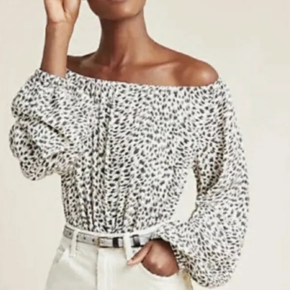Anthropologie Women’s Animal Leopard Print  Balloon Sleeve Top Blouse Cream Sz S